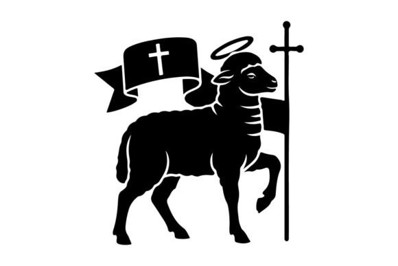 Black Sheep with Cross and Halo Symboliz – Elegant Silhouette Graphics for Illustrations & Digital Products