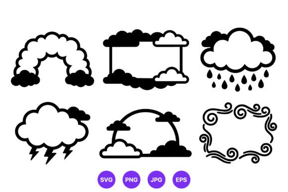 Black White Cloud Weather Icons Vector: Clean Illustrations for Modern Blog Graphics