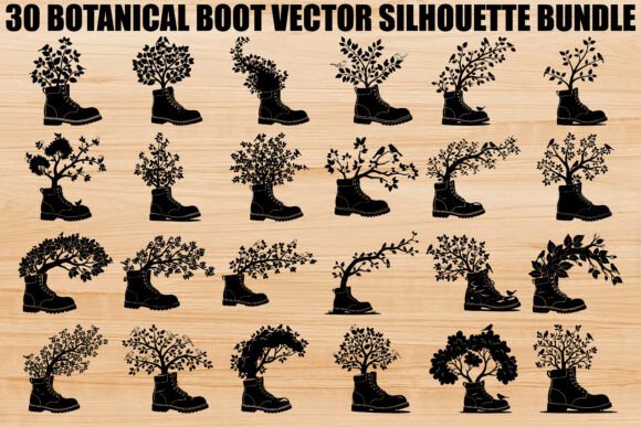 Botanical Boot Silhouette Bundle: Nature-Inspired Graphics for Branding and Illustrations