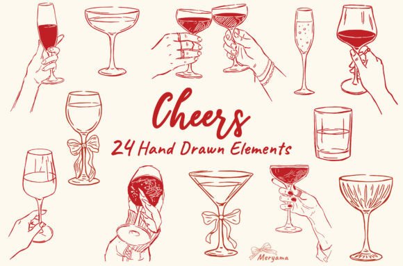 Cheers Cocktails Hand Drawn Elements SVG: Cozy Illustrations for Lifestyle Blogs and Content Brands