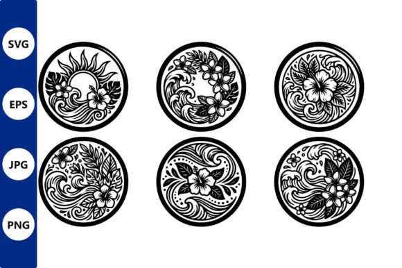 Circular Hibiscus Wave Patterns Set: Graphics & Illustrations for Modern Branding