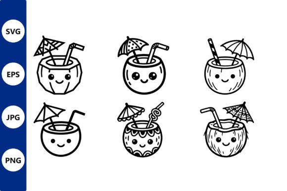 Coconut Drinks Icons: Playful Illustrations for Digital Sellers