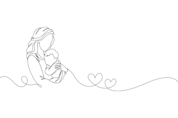 Continuous Line Mother Illustration for Modern Brand Graphics