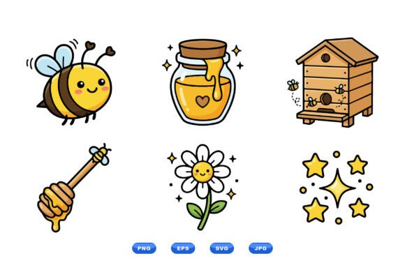 Cute Bee Honey Clipart Pack: Sweet Graphics for Crafters & Illustrations Lovers