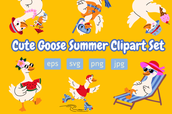 Cute Goose Summer Clipart Set: Playful Graphics for Branding and Creative Projects