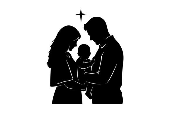 Family Baptism Silhouette with Holy Cros – Clean Graphics for Faith-Based Branding