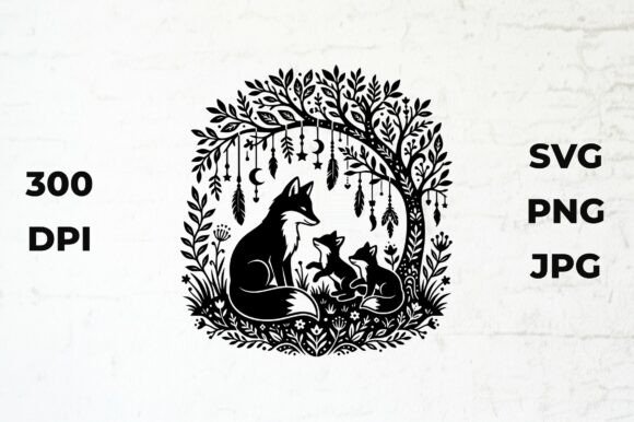 Foxes Under a Stylized Tree – A Versatile Graphic for Crafters & Etsy Sellers