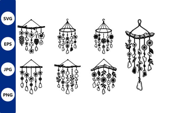 Hand Drawn Hanging Flower Chimes: Rustic Illustrations for Local Brand Graphics