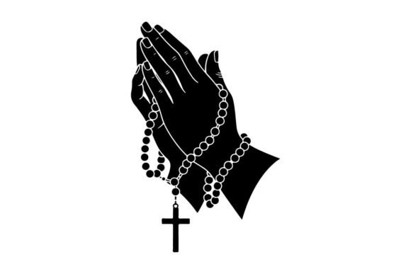 Hands in Prayer with Black Rosary Beads – A Designer’s Take on This Elegant Illustration
