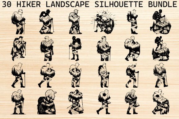 Hiker Landscape Silhouette Bundle – Bold Graphics for Adventure Blogs and Editorial Illustrations