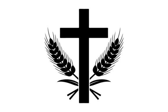Minimalist Black Cross with Wheat Ears S – Modern Graphics for Brand Elegance