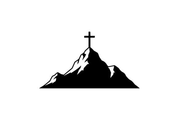 Minimalist Black Mountain with Cross Sym: Clean Graphics for Modern Blog Illustrations