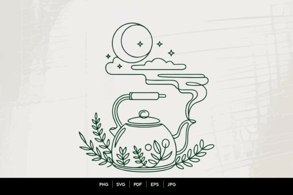 Moon Teapot Line Art Vector: A Celestial Touch for Branding and Design Projects