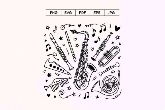 Music Instruments Line Art Set: Clean Graphics for Editorial and Web Design