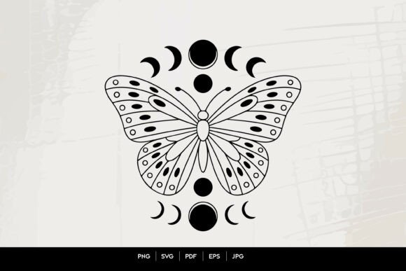 Mystical Butterfly Moon Phases Line Art Graphics for Creative Sellers