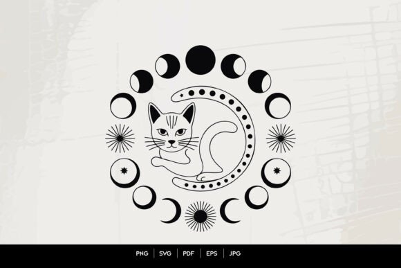 Mystical Moon Cat SVG Graphics for Creative Sellers