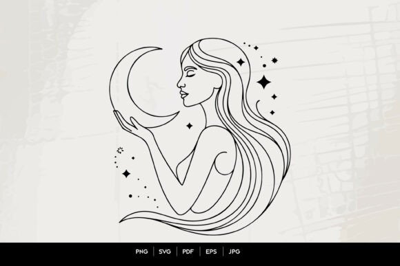 Mystical Woman Holding Crescent Moon Graphics & Illustrations Review