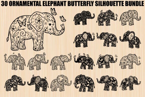 Ornamental Elephant Butterfly Graphics for Etsy & Print-on-Demand Sellers