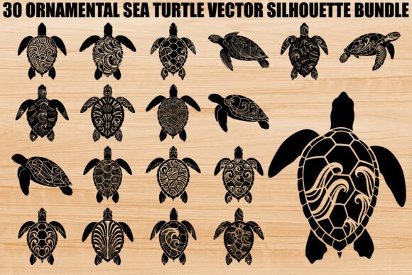Ornamental Sea Turtle Silhouette Graphics for Illustrations & Design Projects