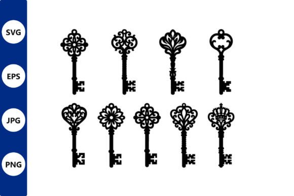 Ornate Vintage Keys Vector Silhouettes: Elegant Graphics for Brand Storytelling