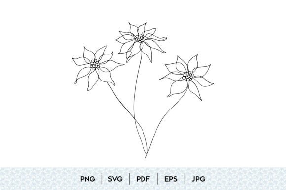 Poinsettia Flower Line Art SVG for Graphics & Illustrations