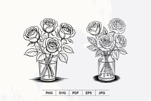 Rose Vase Line Art SVG Set: Elegant Graphics for Branding & Illustrations