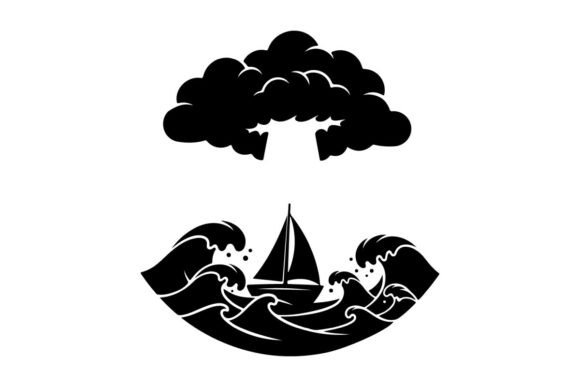Sailing Ship Crest with Storm Clouds and Graphics for Bold Brand Illustrations