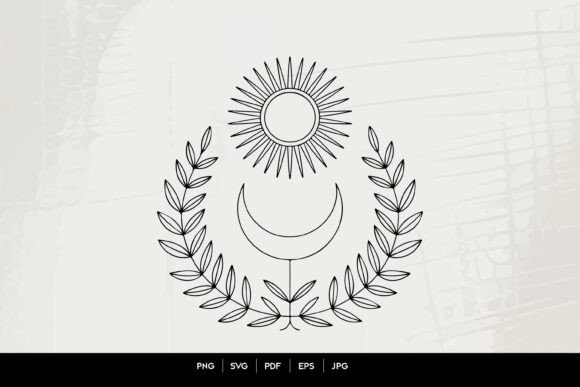 Sun and Crescent Moon Botanical Line Art Graphics for Crafters & Illustrations Lovers