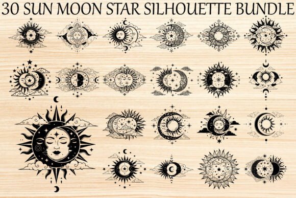 Sun Moon Star Silhouette Bundle: Cosmic Graphics for Branding and Illustrations