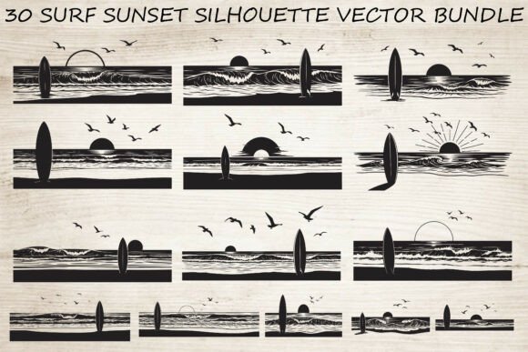 Surf Sunset Silhouette Bundle: Coastal Graphics for Lifestyle Branding