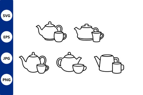 Teapot and Cup Line Art Set