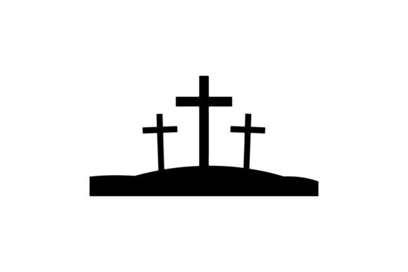 Three Black Crosses on Hill at Sunset – Clean Silhouette Graphics for Editorial & Web Use