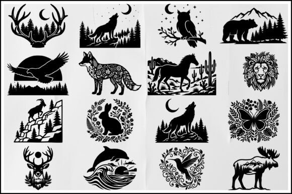 Wildlife Forest Silhouette SVG Bundle: Clean Graphics for Nature-Inspired Branding and Illustrations